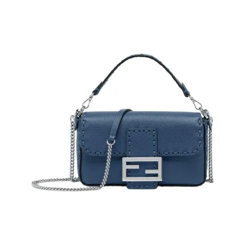 fendi silk Baguette Grained Cow Leather Crossbody One Shoulder Handbags Mini Women's Blue