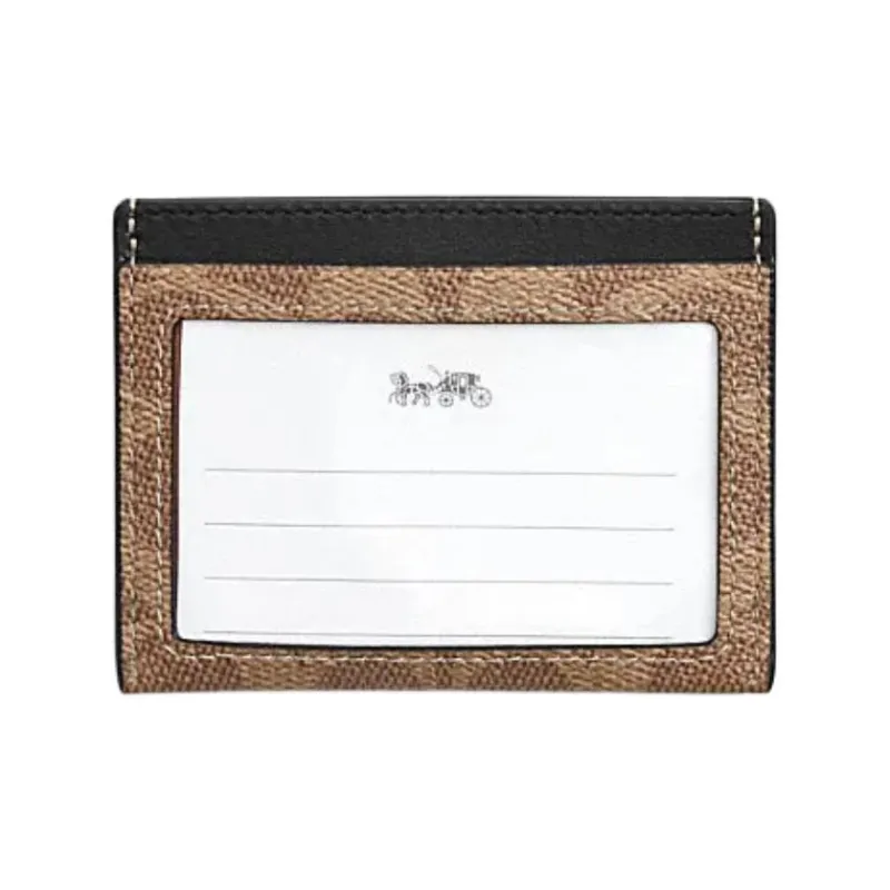 COACH Artificial Leather Patchwork With Fabric And Cow Leather Card Holder Women's Brown Yellow & Black-1