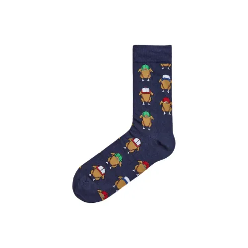 H&M Mid-Calf Socks Men's 1 Pack Dark Blue Fire Chicken