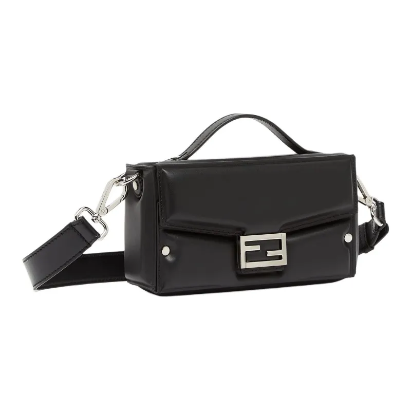 FENDI Baguette Calfskin Shoulder Bag Crossbody Bag Handbag Men's Black-1