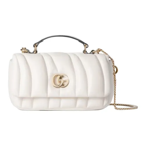 GUCCI Quilted Leather Crossbody One Shoulder Handbag Mini Women's White