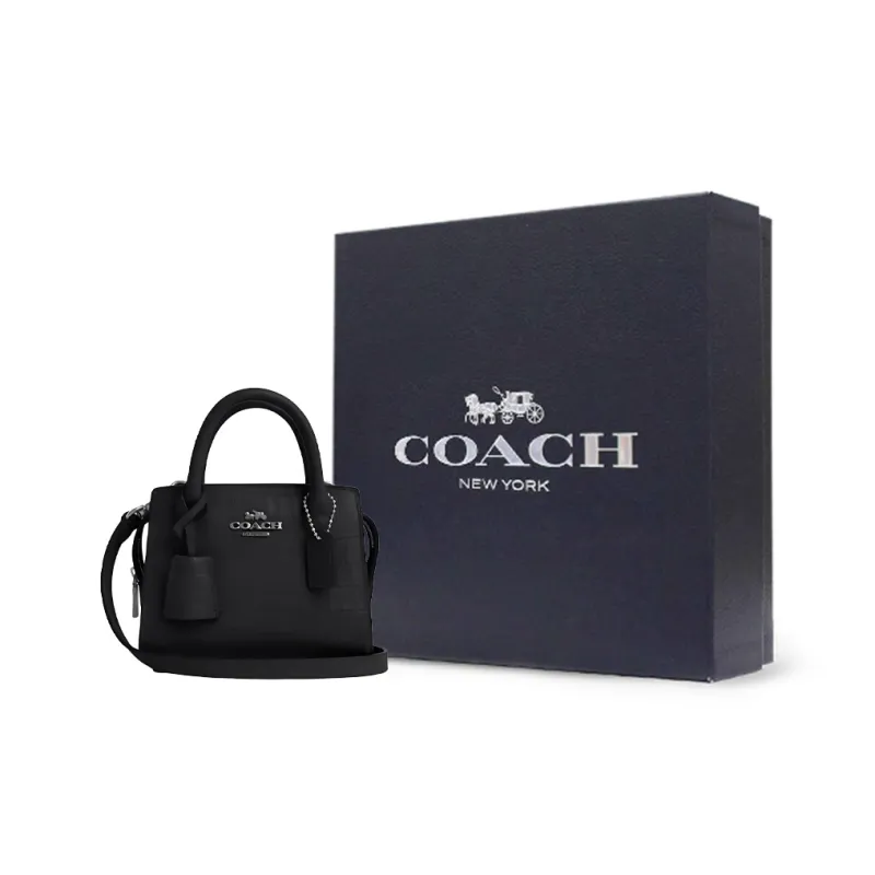 COACH Leather Shoulder Bag Crossbody Bag Handbag Mini Women's Silver & Black-6