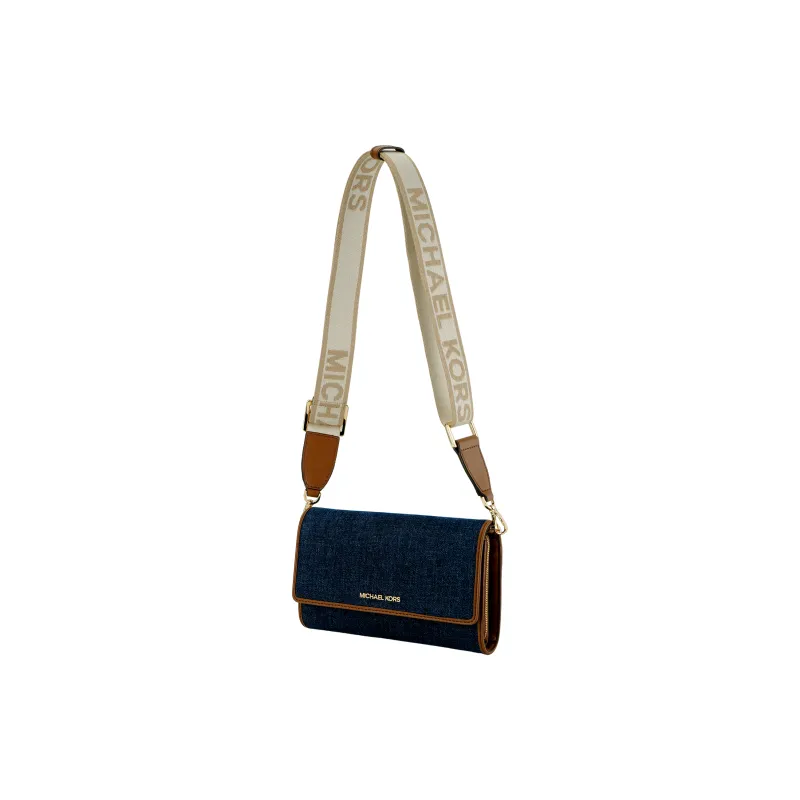 MICHAEL KORS Jet Set Item Fabric MK Crossbody Bag Women's Indigo/Acorn Brown-4