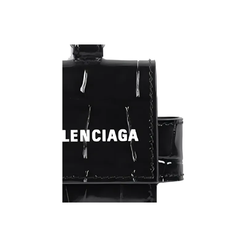 Balenciaga Cash Crocodile Embossed Calfskin Earphone Case Unisex Black-5