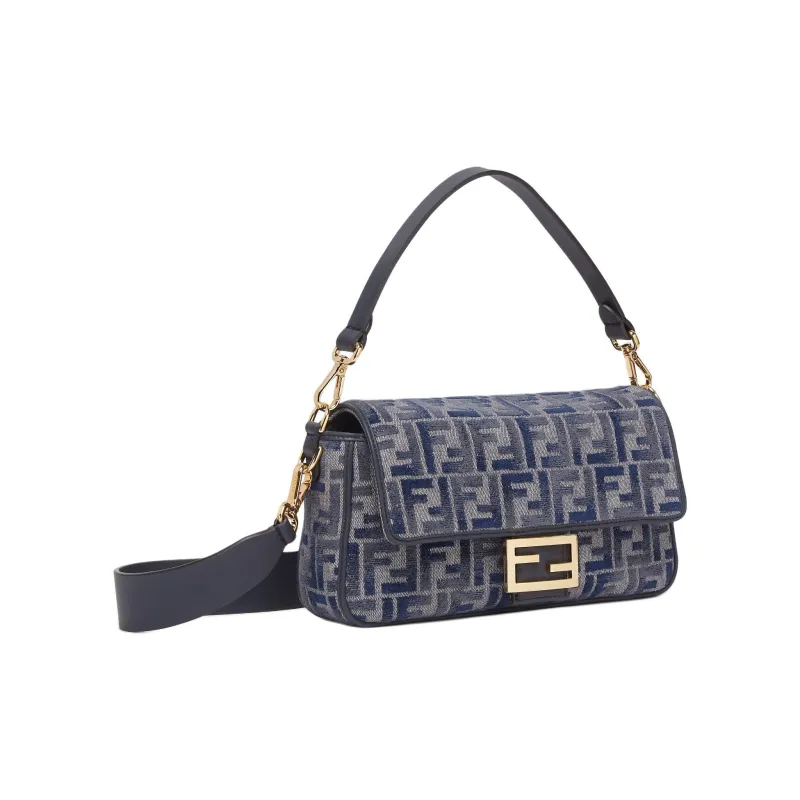FENDI Baguette Calfskin Crossbody One Shoulder Handbags Women's Blue-1