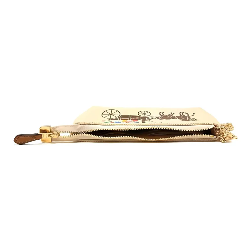COACH Corner Zip Fabric Wrist Bag Trumpets Women's Beige-6