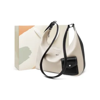 15 MINS Cow Leather Patchwork Synthetic Leather Tote Bag Shopping Bag Crossbody Bag Shoulder Bag Women's Ecru & Black