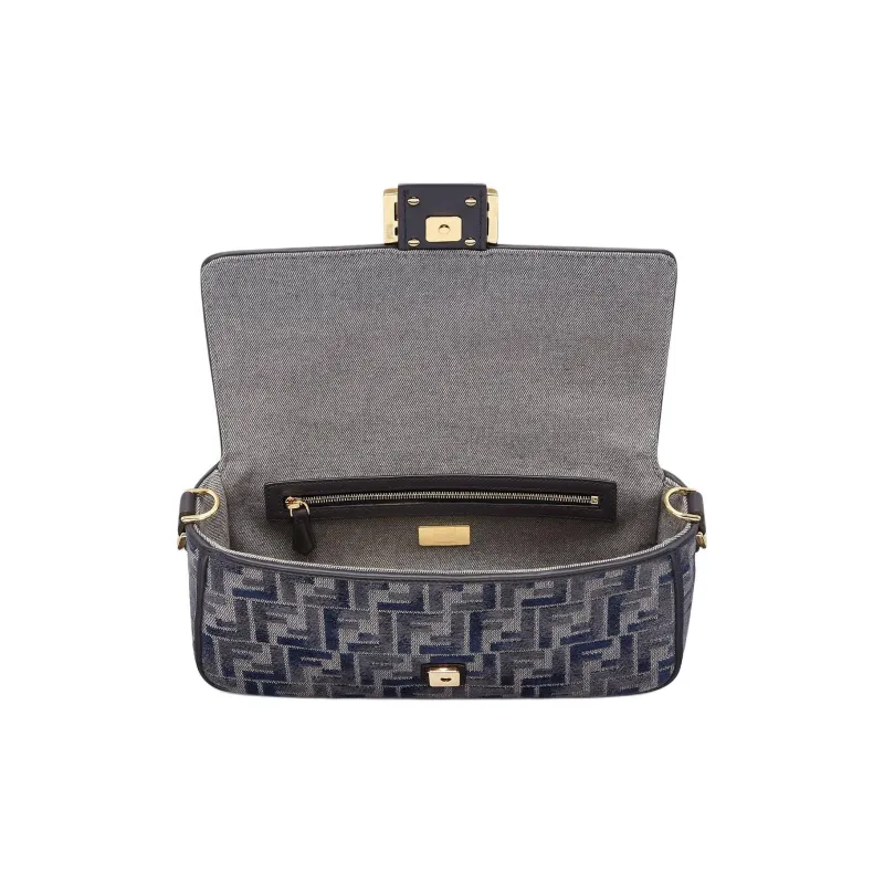 FENDI Baguette Calfskin Crossbody One Shoulder Handbags Women's Blue-3