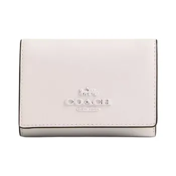 COACH Micro Refined Calfskin Wallet Mini Women's Silver & Chalk