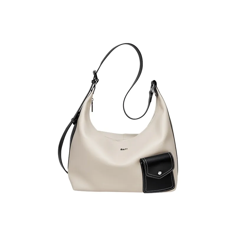 15 MINS Cow Leather Patchwork Synthetic Leather Tote Bag Shopping Bag Crossbody Bag Shoulder Bag Women's Ecru & Black-4