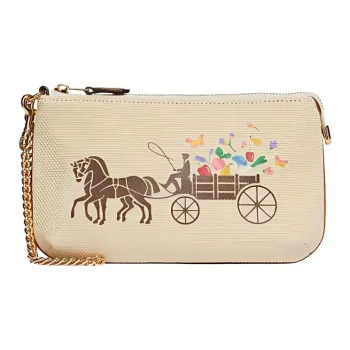 COACH Corner Zip Fabric Wrist Bag Small Size Women's Beige