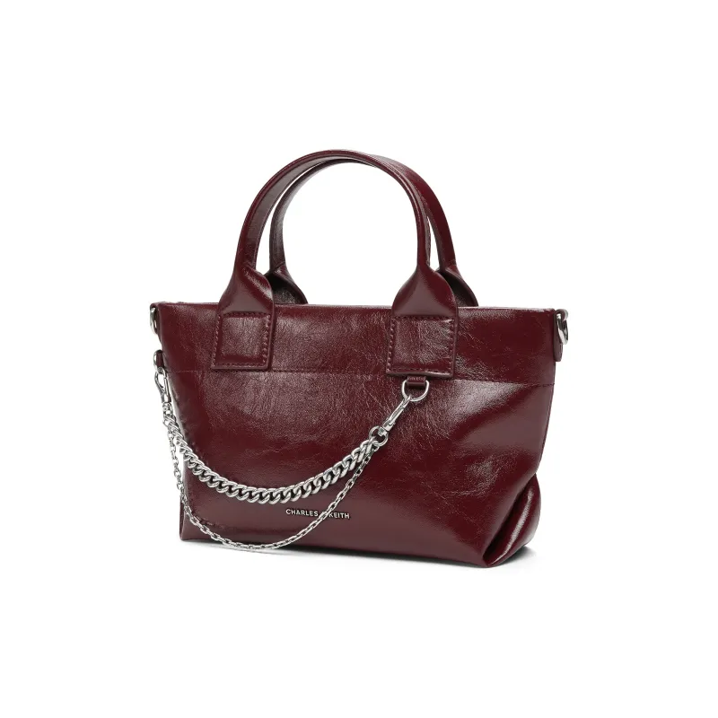 CHARLES&KEITH PU Shoulder Bag Small Size Women's Noir Black/Pewter Grey/Burgundy Wine Red-12