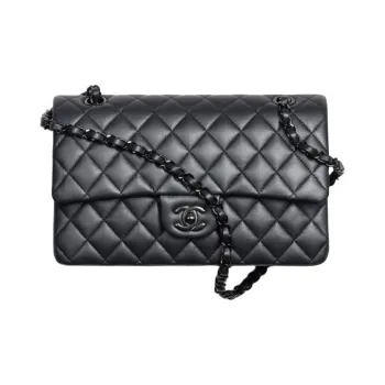 CHANEL Classic Flap CF Pearlescent Lambskin Crossbody Bag, Shoulder Bag Medium Size Women's Black