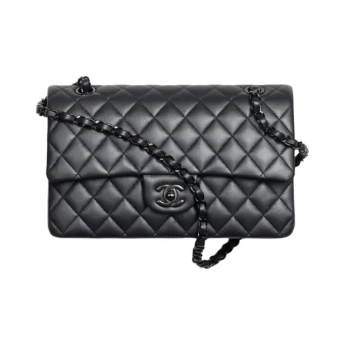 CHANEL Classic Flap CF Pearlescent Lambskin Crossbody Bag, Shoulder Bag Medium Size Women's Black