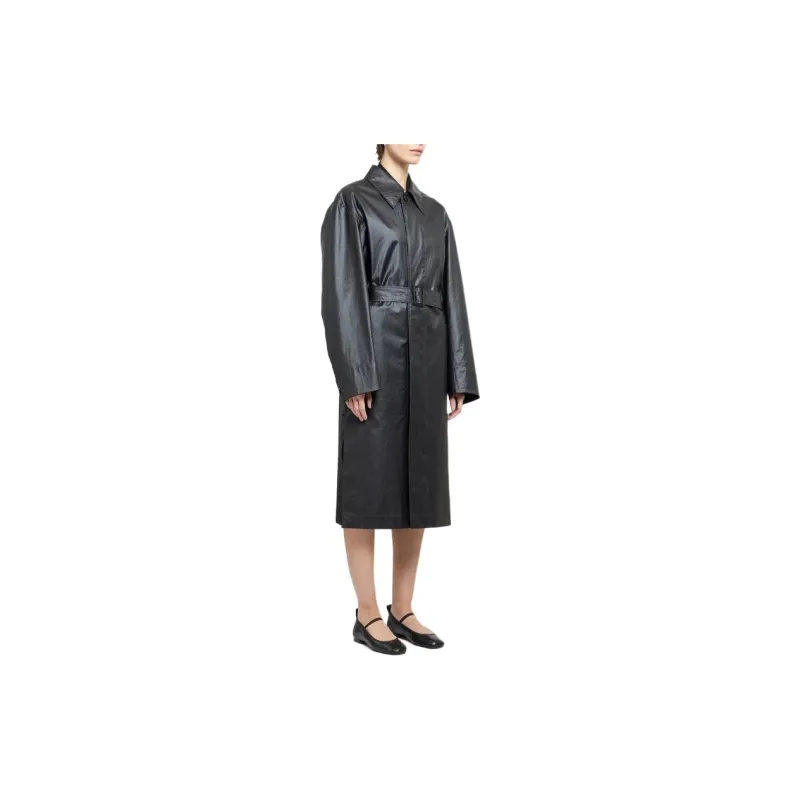 Lemaire Belted Rain Coat With Slits 'Ash Black'-2