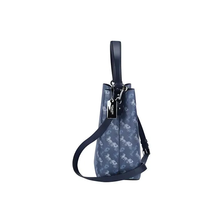 COACH Town Pebbled Leather Bucket Bags Shoulder Bag Crossbody Bag Handbag Medium Size Women's Blue-4