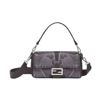 FENDI Baguette Calfskin Shoulder Bag, Crossbody Bag, Handbag Medium Size Women's Dark Purple