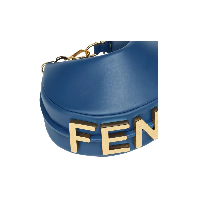 FENDI Calfskin Crescent Bag Wrist Bag Mini Women's Blue-3
