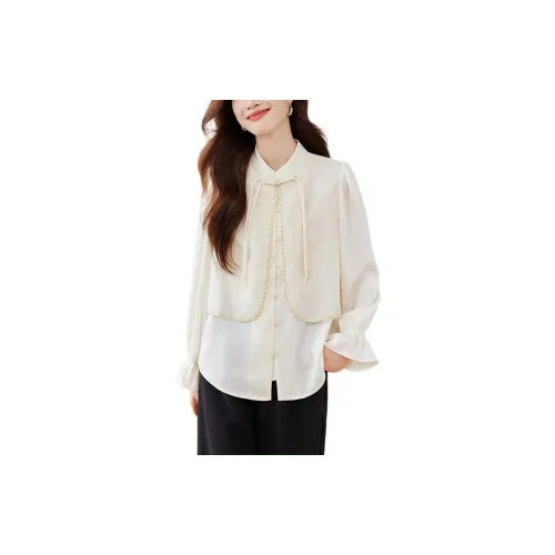 Korean style Chiffon Shirts Women's Beige