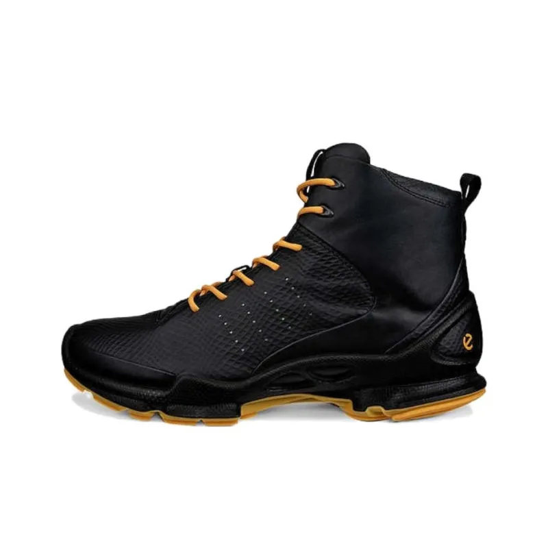 Ecco Biom C Cushioning High-Top Casual Running Shoes Men's Black Yellow-0