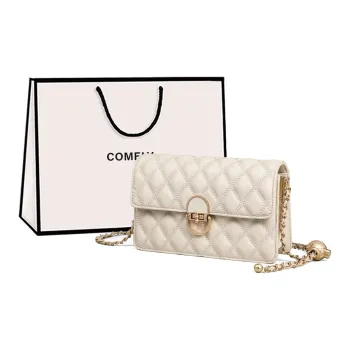 COMELY Cow Leather With Synthetic Leather Small Square Bag Shoulder Bag Regular Women's Ecru