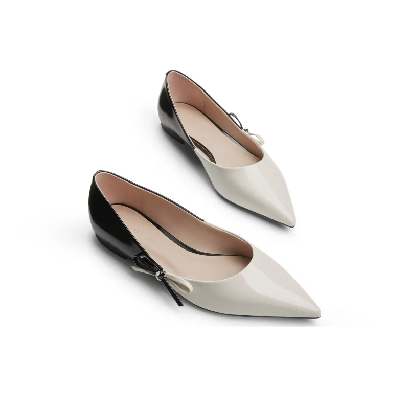 CHARLES&KEITH Small CK Bowknot New Chinese Style Casual Single Shoes 1cm Women's BLACK TEXTURED/Chalk White-6