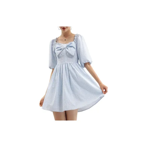 FOREVER 21 Short-Sleeved Dresses Women's Blue/White