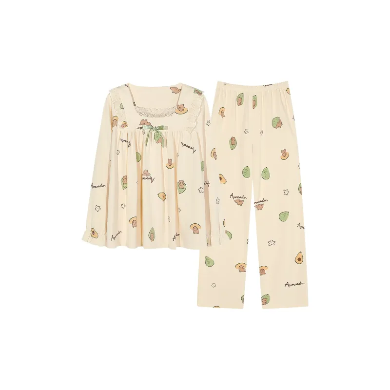 Montagut Pajama Set Autumn And Winter Season Women's Two Piece Set Ecru-0