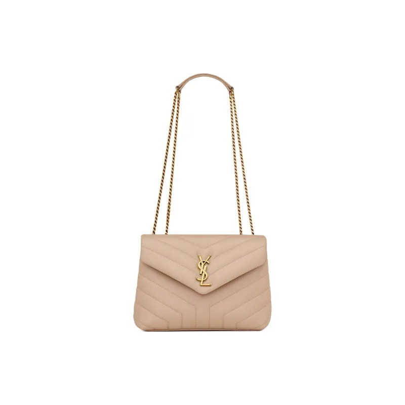 SAINT LAURENT Quilted Leather Crossbody Bag Small Size Women's Dark Beige-0