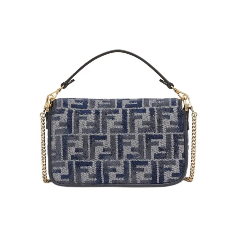 FENDI Baguette Cotton Shoulder Bag Crossbody Bag Handbag Mini Women's Dark Blue-2