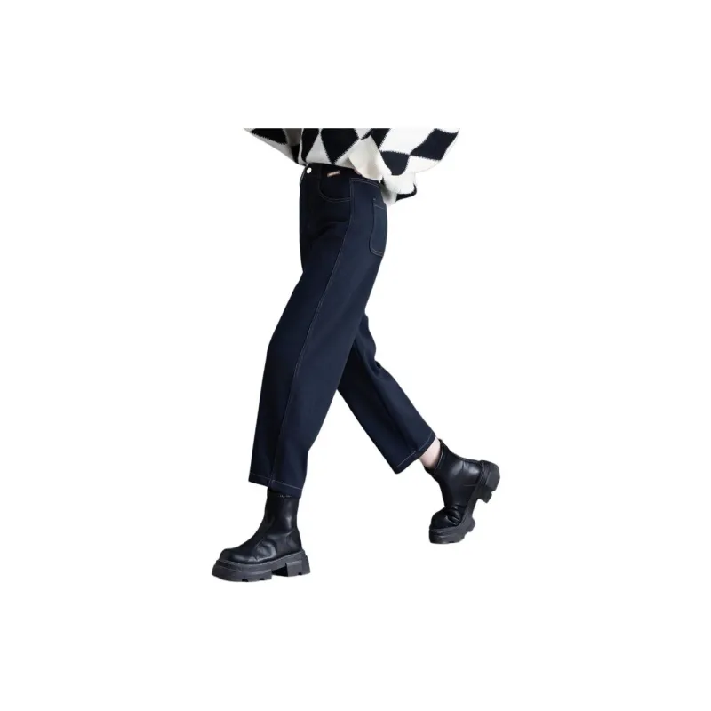 You Cow Me Pants Casual Pants Women's Navy Blue-4