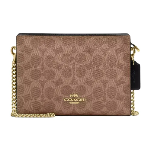 COACH Signature Coated Canvas Shoulder Bag Crossbody Bag Small Size Women's Tan & Black