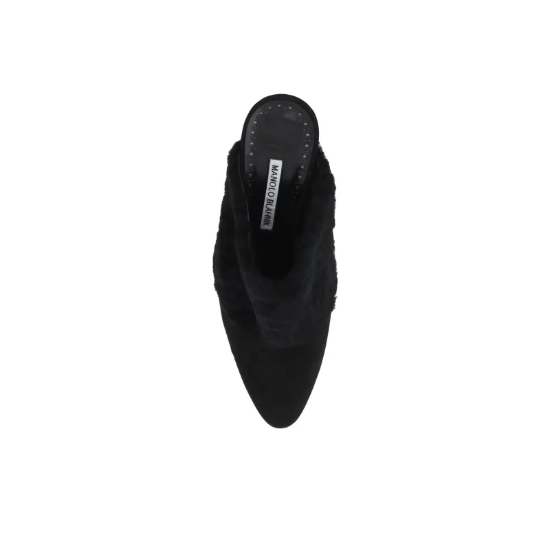 MANOLO BLAHNIK Closed Toe Slippers 9cm Women's Black-4