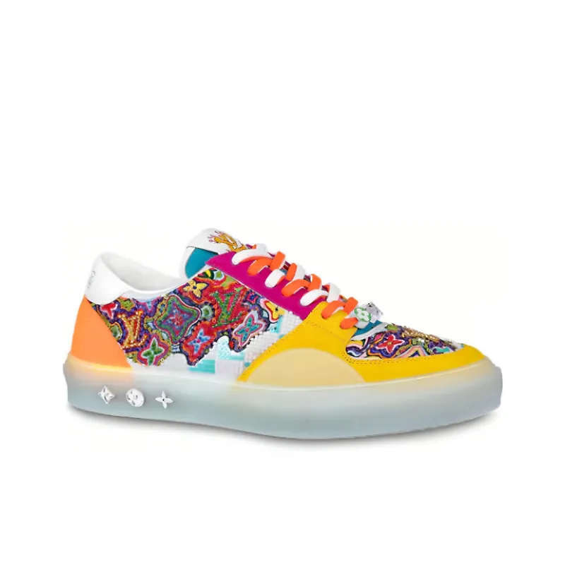 LOUIS VUITTON Ollie Suede Sequin Monogram Sneakers 'Yellow'-1