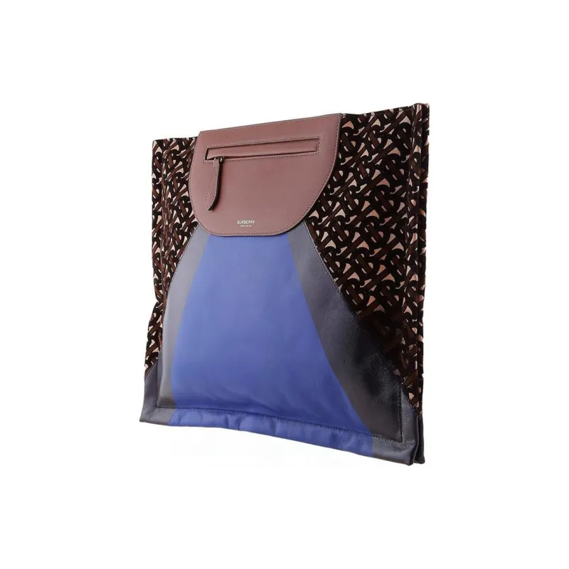Burberry Olympia Leather Clutch Large Size Women's Blue & Brown-1
