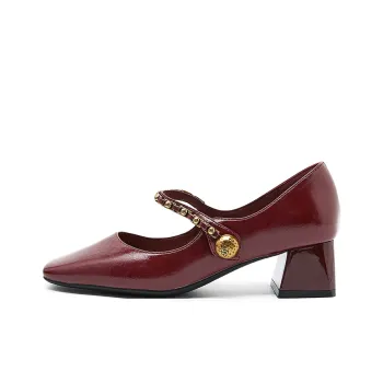 WESTLINK Square Toe Chunky Heel Retro Texture Metal Chain Mary Jane High Heels Unlined Shoes Women's