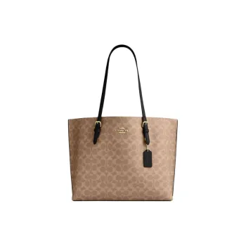 COACH Artificial Leather Tote Bag Shopping Bag Handbag Shoulder Bag Large Size Women's Brown Yellow & Black