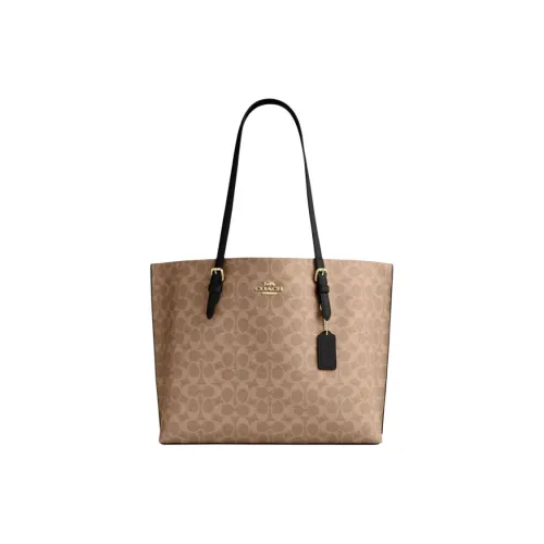 COACH Artificial Leather Tote Bag Shopping Bag Handbag Shoulder Bag Large Size Women's Brown Yellow & Black