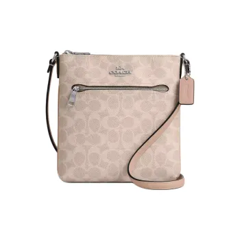 COACH Rowan Coated Canvas Shoulder Bag Crossbody Bag Mini Women's Sand & Silver & Taupe