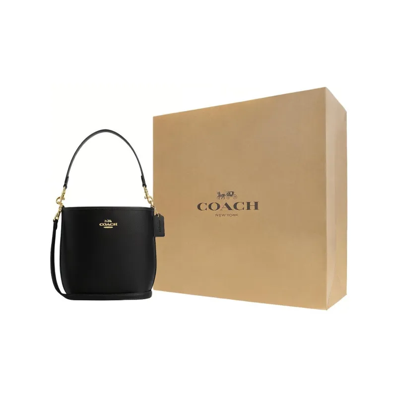 COACH City Leather Bucket Bag, Portable Crossbody Bag, Shoulder Bag Medium Size Women's Black-5