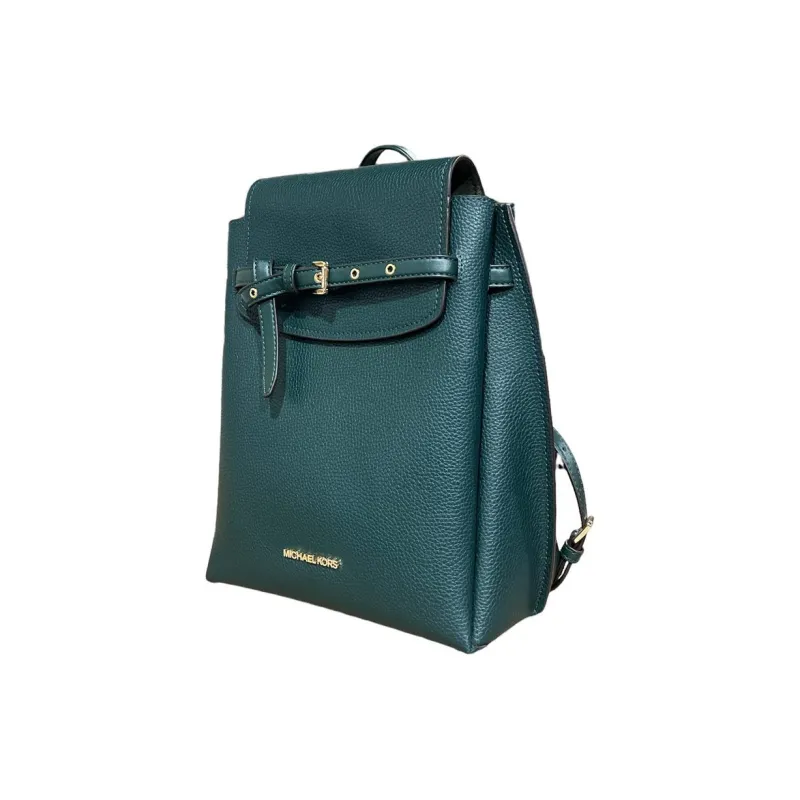 MICHAEL KORS MK Emilia Cow Leather Leather Commute Fashion Flap Backpack Medium Size Women's Dark Ink Green-1
