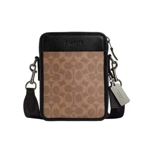 COACH Sullivan Coated Canvas Shoulder Bag Crossbody Bag Small Size Men's Tan & Black