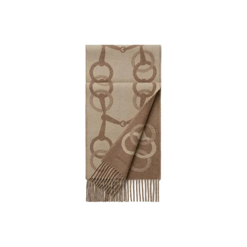 HERMES Cashmere Knit Scarves Unisex Beige-1