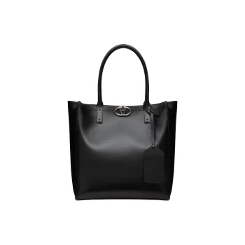 Valentino Vlogo Leather Tote Bag Shopping Bag Handbag Medium Size Men's Black