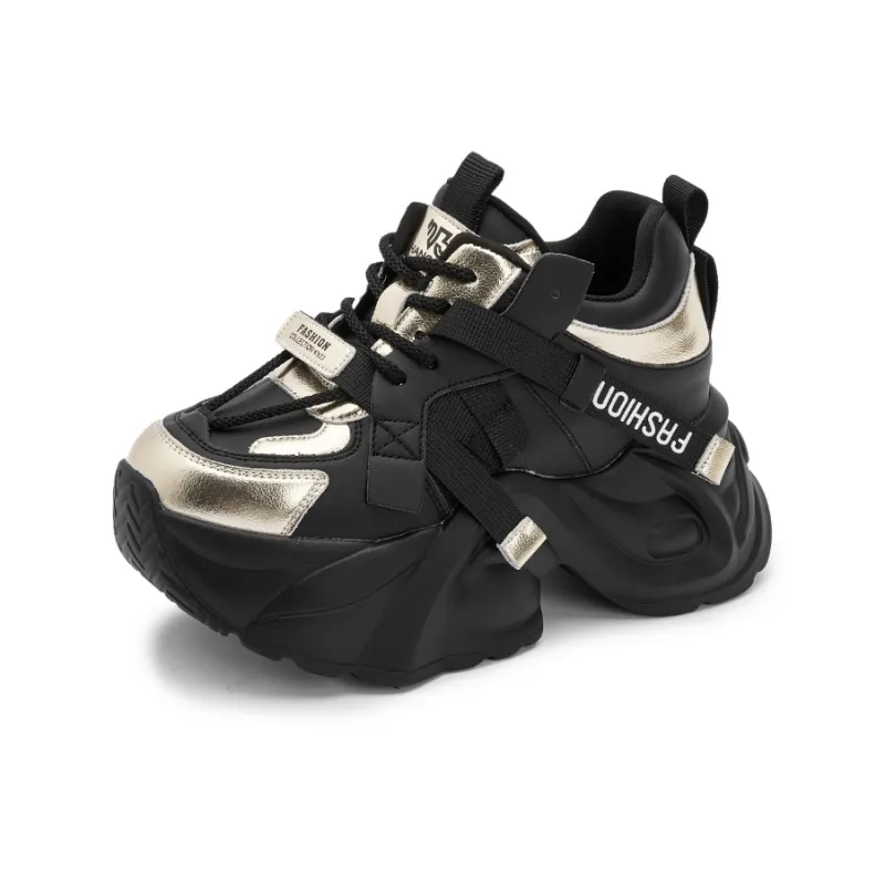 Shangjinni Cushioning Height Increasing Abrasion Resistant Lightweight Slip Resistant Low Top Chunky Sneakers Women's-0