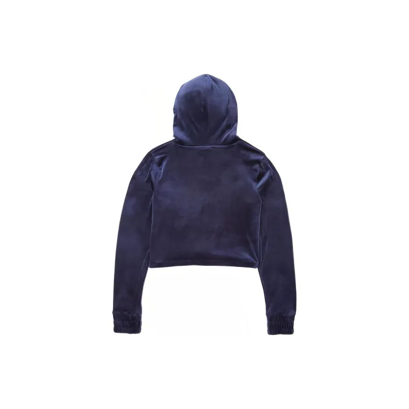FILA Aitana Crop Velour Hoodie Sweatshirt Women's Marine Blue-1
