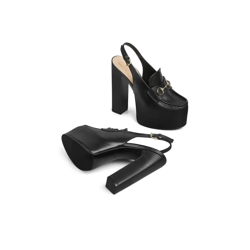 GUCCI Horsebit Loafers 14.5cm Women's Black-5