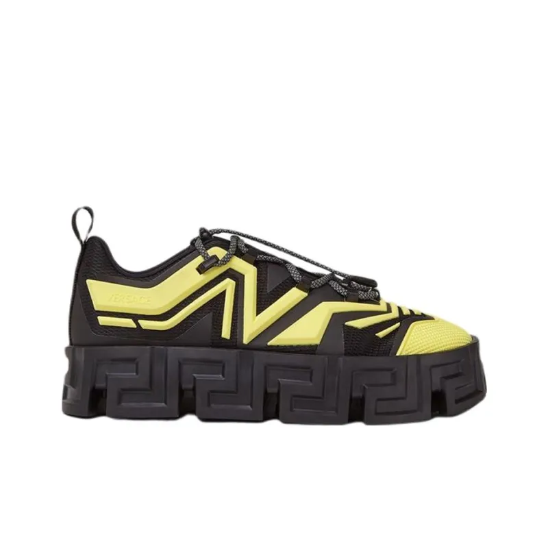 VERSACE Greca Labyrinth Low-Top Platform Shoes Men's Black Yellow-1