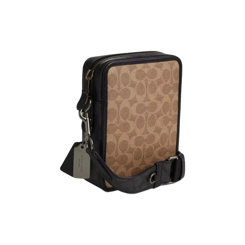 COACH Sullivan Coated Canvas Shoulder Bag, Crossbody Bag Trumpets Men's Tan & Black-1