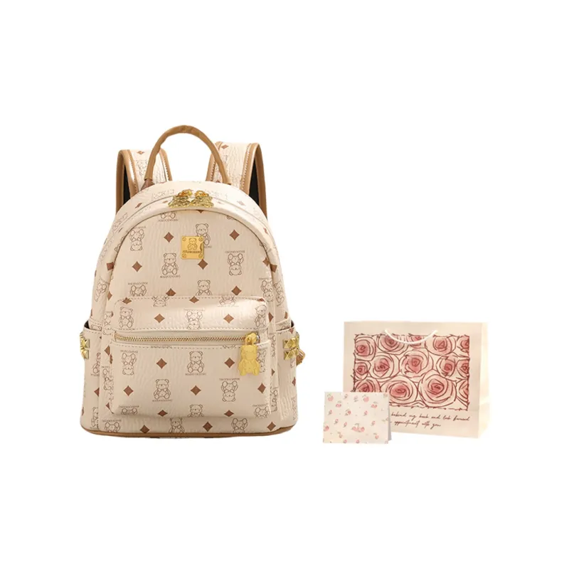 Rainbow Girl PU Backpack Regular Women's Pink/Brown/Ecru/Black-10